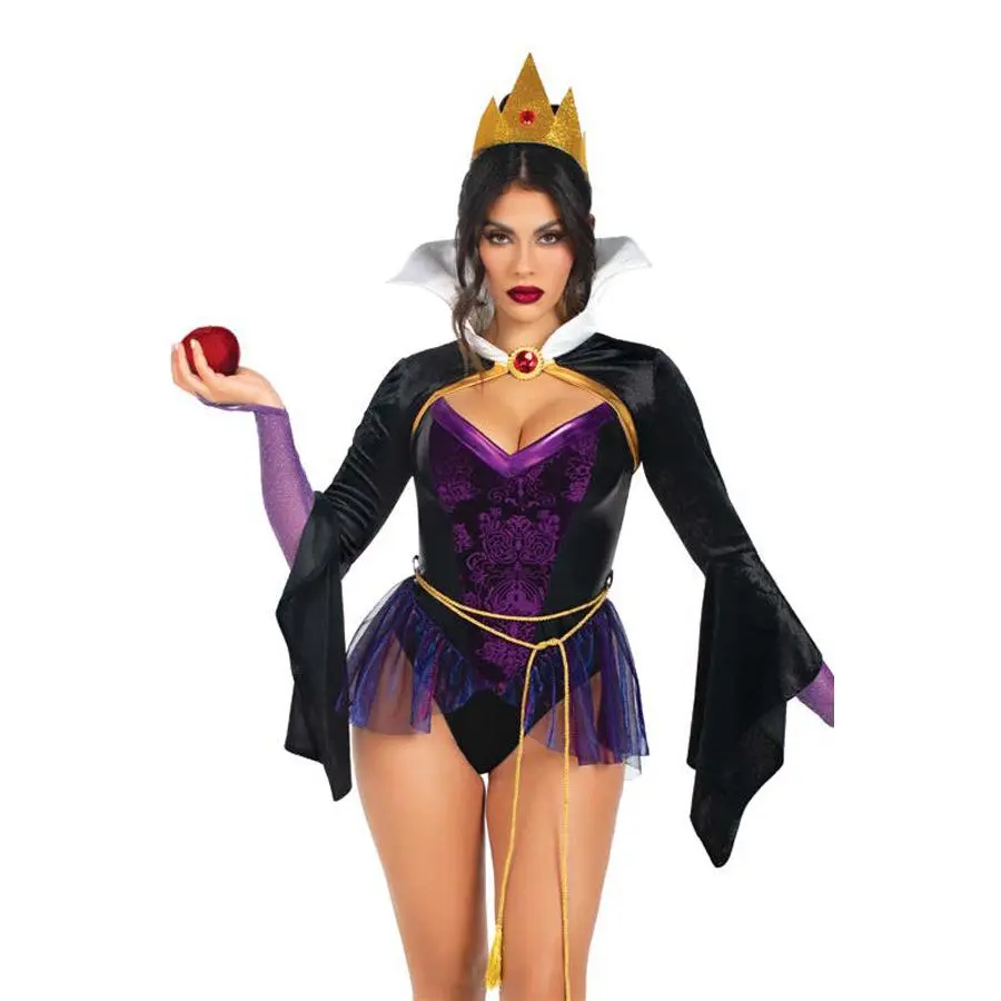Four Pieces Poison Apple Queen Costume Set – Bodysuit, Skirt, Shrug, Crown & Accessories