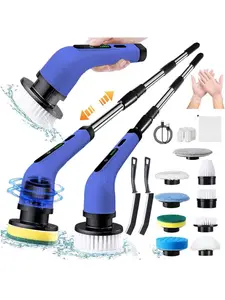 Electric Rotary Scrubber, Rechargeable Cleaning Brush, Shower Scrubber With 9 Brush Heads, 2H Power 2-Speed, Adjustable Extended Handle, IPX7 Waterproof For Tubs Tile Floors Cars, White Easter Gift