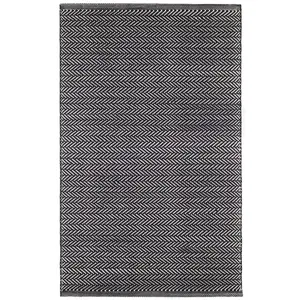 Herringbone Black/Ivory Handwoven Indoor/Outdoor Rug 10x14