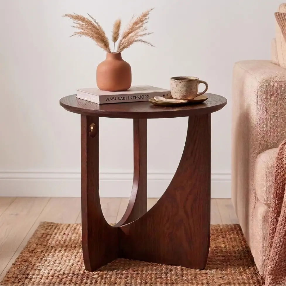 【LAST CALL】100% Solid Wood Side Table with Sculptural U-Shaped Base, Modern Accent End Table for Living Room, Bedroom, Sofa Side & Reading Nook (Walnut)