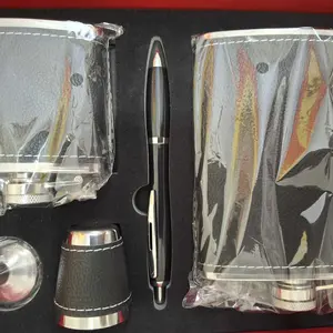 Stainless Steel Hip Flask Set, 1 Set Including Hip Flask & Cup & Pen & More, Leak-proof Stylish Travel Bottle Whiskey and Vodka Bottle for Men and Women, Drinkware