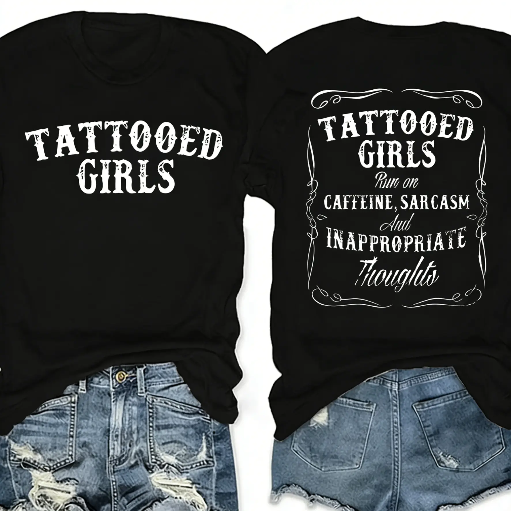 Women's Digital Print Tattooed Girls Round Neck Short Sleeve Sports Top, Vintage Casual Minimalist Clothes, Shirts for Women for Summer Daily Streetwear, Cold Wash Hang Dry, Women's Clothes, Sporty Chic