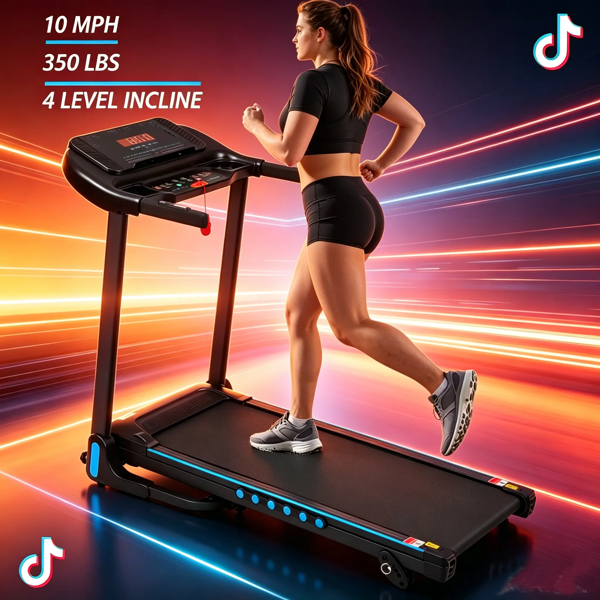 10MPH High-Speed With4 Level Incline Treadmill for Running & Walking, 3.0 HP Treadmills For Home 350 lbs Weight Capacity Hydraulic System Auto-Folding Treadmill with Type C & USB Charge For Android, , Bluetooth Speaker