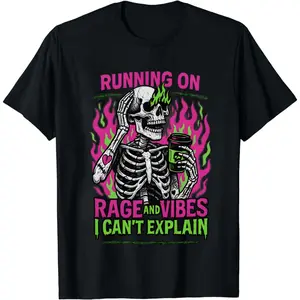 Running on Rage and Vibes Shirt, Funny skeleton shirt, Coffee skeleton, Spooky skeleton coffee rage shirt, Sarcastic shirt