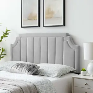 Modway Alyona Channel Tufted Performance Velvet Full/Queen Headboard in Light Gray