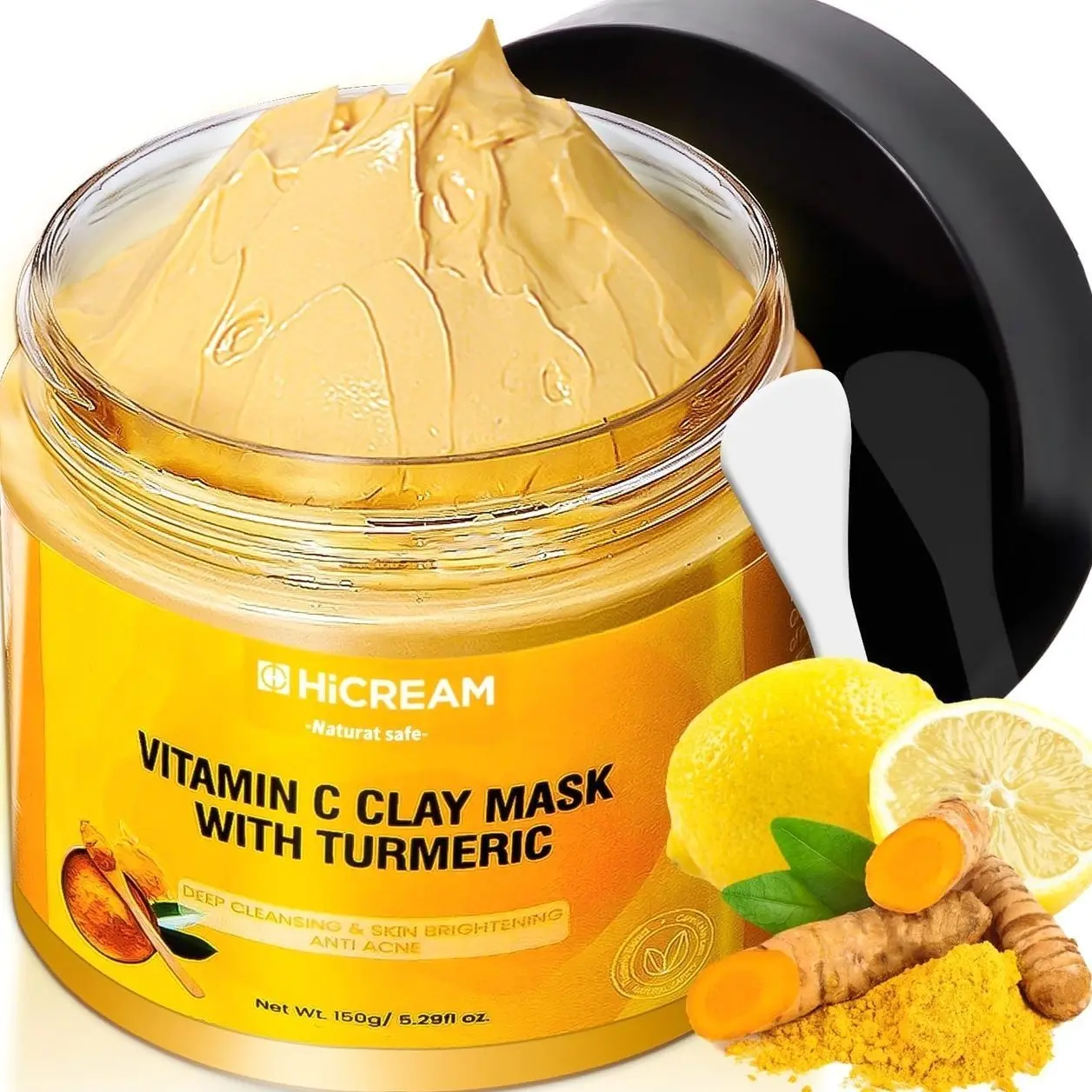 Turmeric Vitamin C Clay Mask with Kaolin Clay and Turmeric for Dark Spots, Dull Skin, Skincare Facial Mask for Controlling Oil and Refining Pores 5.29 Oz (yellow)