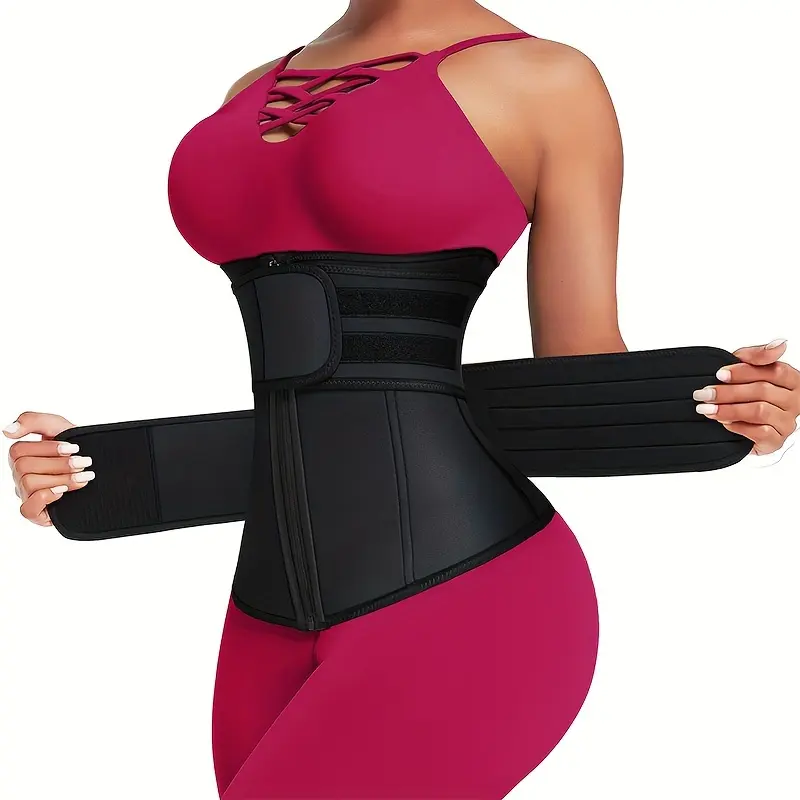 Ladies' Shapewear Belly Band - Adjustable Body Shaping Top with Double-Layer Zipper, Tie Waist Belt for Fitness Sports