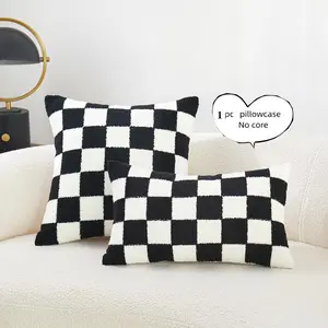 Checkered Geometric Pattern Pillow Case, 1 Count Simple Decorative Cushion Cover without Filler, Soft Comfortable Pillow Cover for Home Sofa Bed