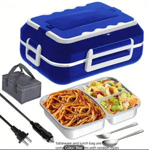 Electric Lunch Box For Car Truck Home, 60W Food Warmer With 50.72oz Removable Stainless Steel Container, Leak-proof Portable Lunch Heater 12V/24V/110V