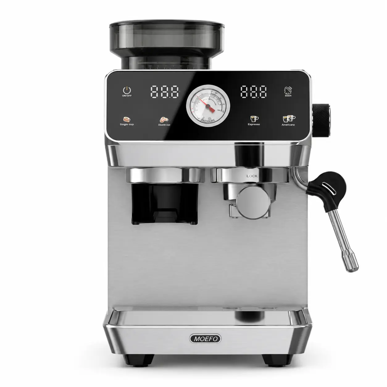 【Coffee Maker】 Espresso  Machine with Grinder, 20-Bar Programmable Semi-Automatic Coffee Maker, Visual Pressure Gauge & Touchscreen, Compact Design with Tamper, Make Americano, Latte, Cold Brew, Silver