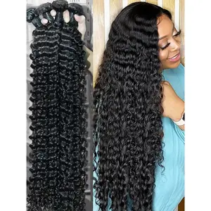 12A Deep Wave Human Hair Bundles Curly Hair Brazilian Weaving 30 32 34 Inch Natural Human Hair Remy Loose Deep Wave Hair Bundles