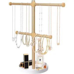 2 Tier   Display Holder, Necklace and Bracelet Hanging Organizer, Metal Tower Stand for Bangles, Necklaces, Rings, Earrings and Watch
