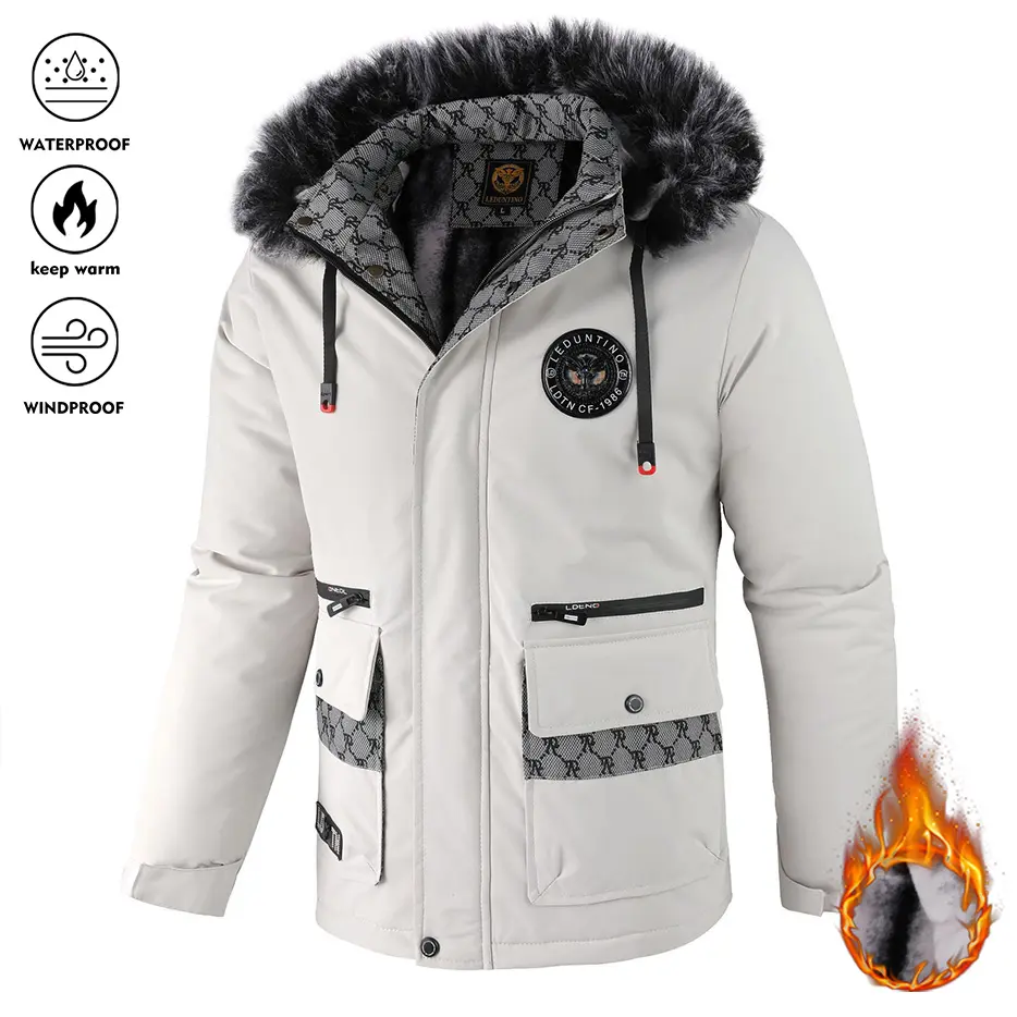 Men's Winter New Korean Style Hooded Jacket with Faux Fur Collar Casual Fashion Trendy Coat 100% Nylon 100% Polyester Fiber Lining Solid Color Regular Fit Zipper Detail