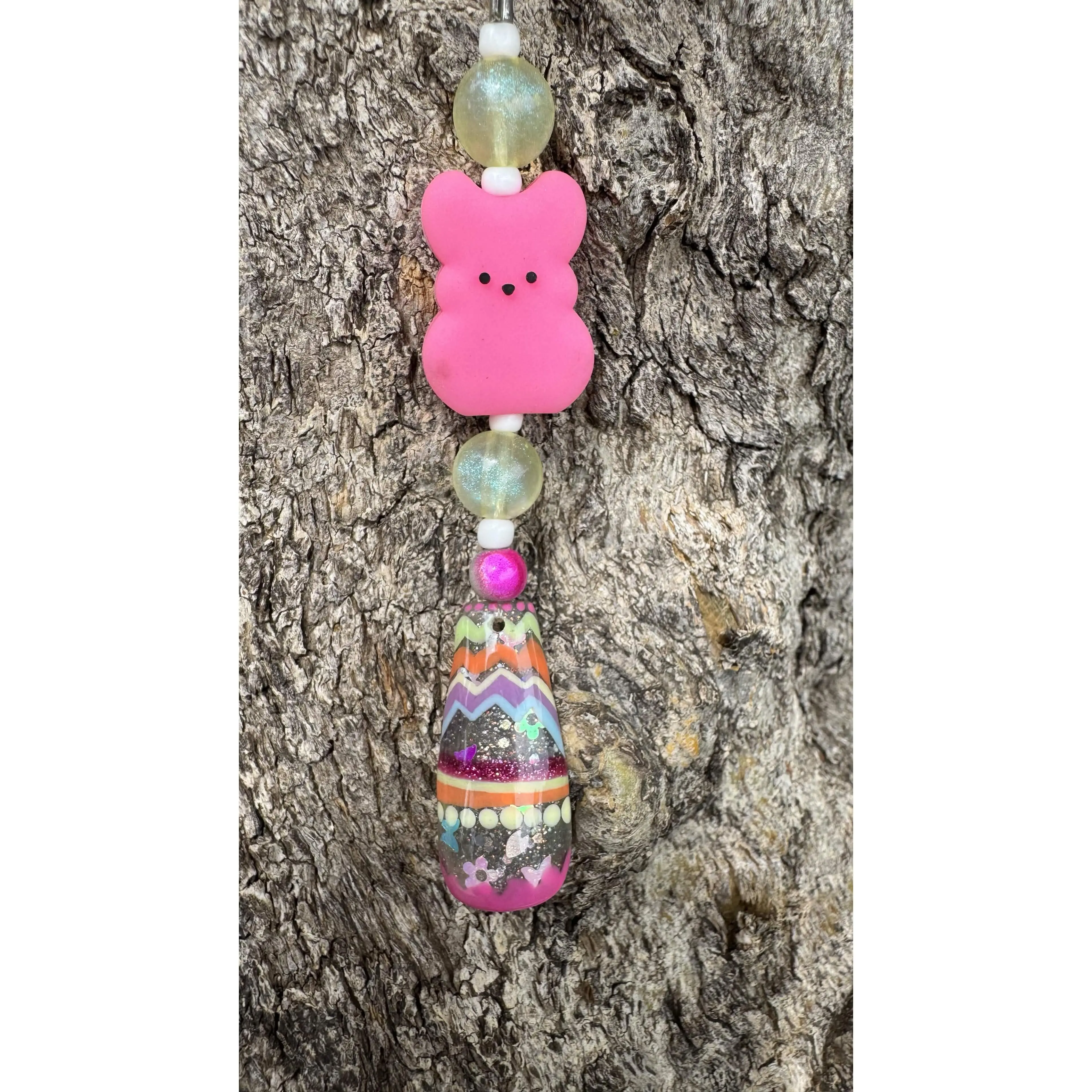 Easter Pink Peep Nail Art Keychain - Pink