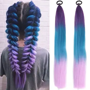 Cross-Border Children's Girls' Rubber Band Ponytail Wig Boxing Braids Colorful Elastic Rope Braids Ponytail Wig Hair Extensions Braids