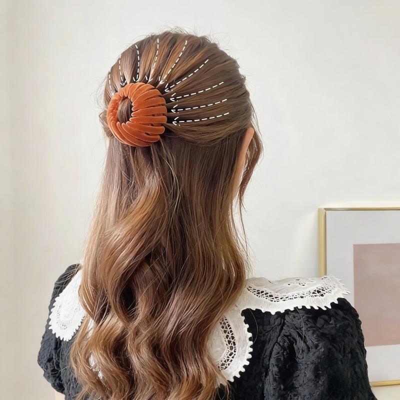 Bohemian Style Bird Nest Magic Hair Clips Set 7pcs, Elegant Cute Hollow, Out Round Plastic Hair Bun Accessories for Women with Wedding Festival Hair Decor