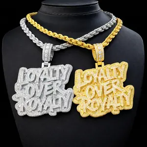 Bubble Letter New Iced Out Bling CZ Loyalty Over Royalty Pendant Necklace Cubic Zirconia Two Tone Color Charm Men HipHop Jewelry