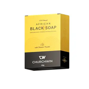 ChurchWin African Black Soap with Turmeric Powder (5.3 oz) Gentle Nourishing Cleanser & Body Wash. Cocoa & Shea Natural Comfort. Vitamins A, E & Iron. Tackles Acne & Eczema