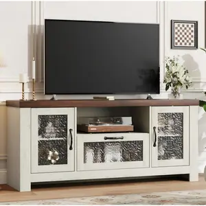 Farmhouse TV Stand for 43 50 55 60 Inch TVs, Entertainment Center with Acrylic Door Storage Cabinet, Adjustable Shelves and Cable Management, TV Console Table for Living Room Bedroom, Modern Rustic Media Console