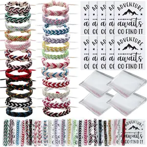 24 Pack Christmas Friendship Bracelets Bulk Handmade Braided Woven Friendship Bracelets with Cards and Bags for Christmas Party Favors Gift