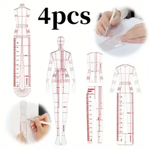 4 Models Fashion Illustration Rulers,Fashion Sketching Templates Ruler,Fashion Sketching Ruler Sewing Humanoid Patterns Design,Clothing Measuring French Curve Rulers A4 Pattern Paper Draft Drawings,DIY Hand Tools Kits,Springtok