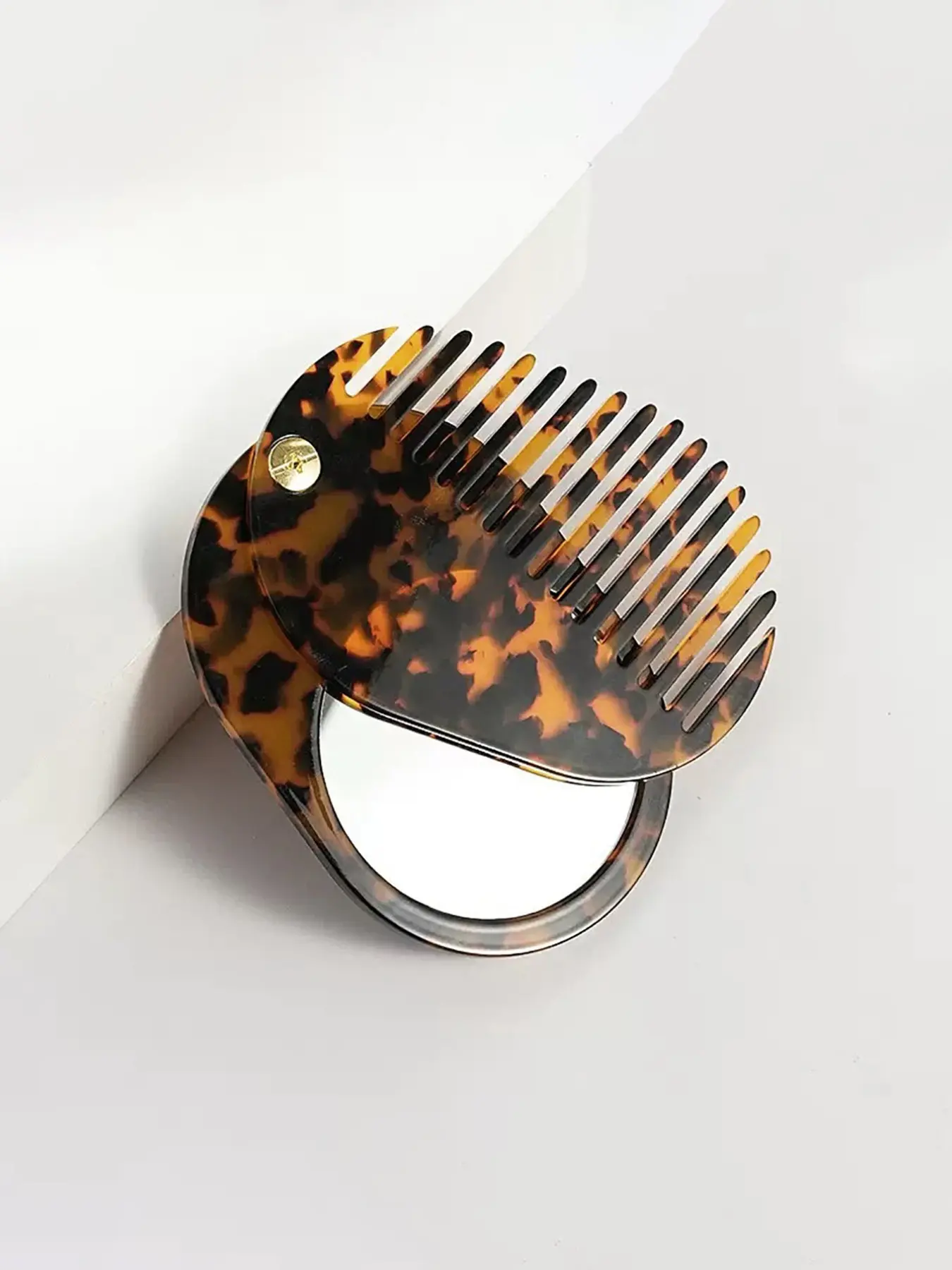 Portable Acetate Oval Mirror Comb, Anti-Static Wide Tooth Detangling Hair Brush, Detangler Brush, Travel Hairbrush, Sliding Cover, Suitable for Daily Use and Outdoor Carry, Detangler Combs