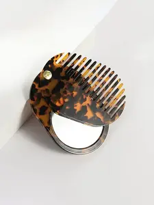 Portable Acetate Oval Mirror Comb, Anti-Static Wide Tooth Detangling Hair Brush, Detangler Brush, Sliding Cover, Suitable for Daily Use and Outdoor Carry