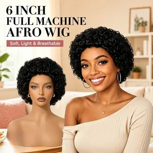 [Short Curly Afro Wig] Afro Wigs for Women Short Curly Wig with Bangs Afro Wig Fluffy and Soft Natural Looking - Human hair Wig for Women