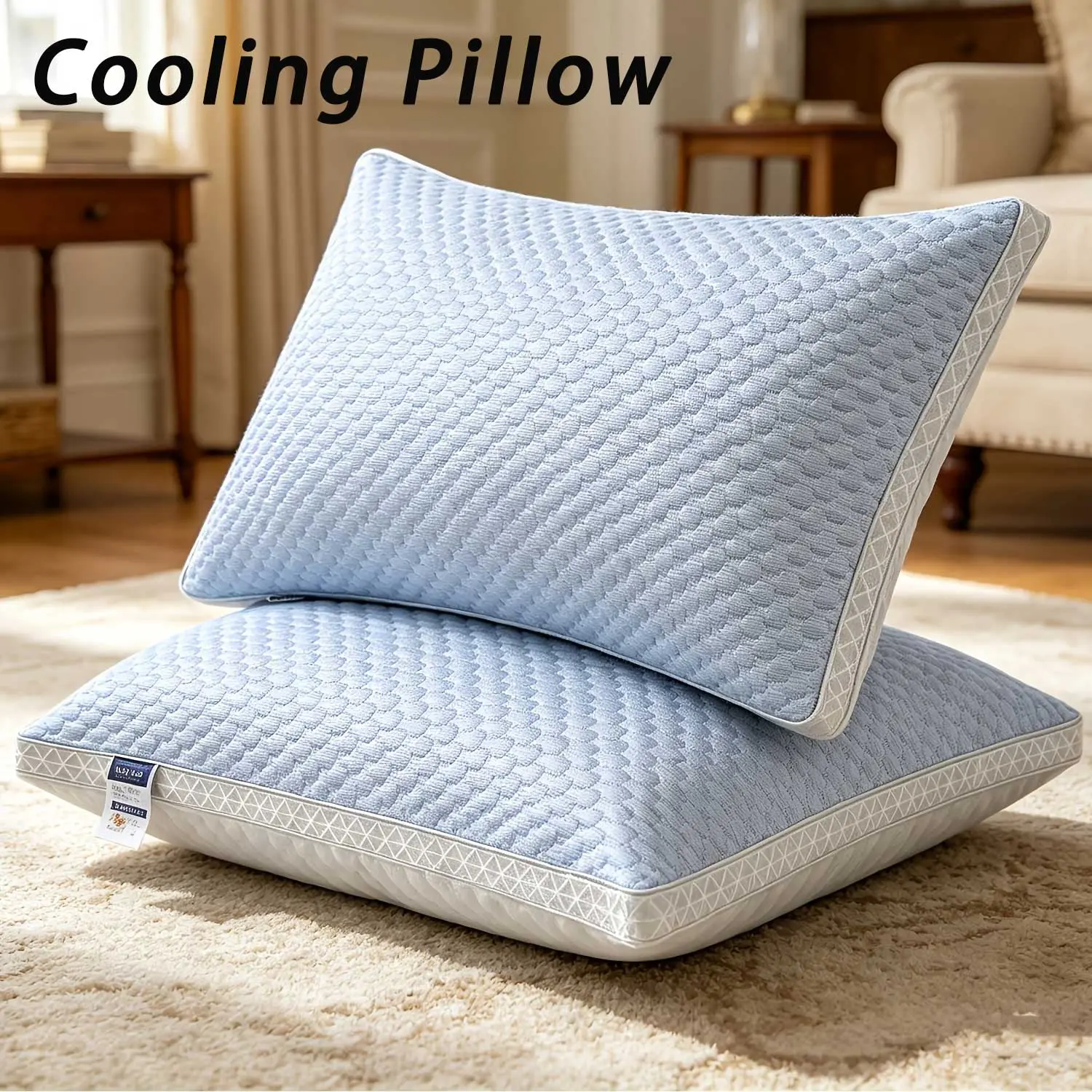 Summer Cooling Sleep Pillow Set of 2 with 3D Massage Bean Surface, Smooth Ice Silk Sweat Wicking Fabric, Soft Cervical Support for All Sleeping Positions