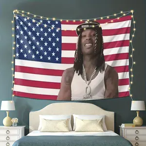 1pc King Von American Flag Fitness Banner Tapestry | Durable, Wrinkle-resistant Soft Polyester, Stylish Design for Gym Decor, Parties, and Home Wall Hanging | Ideal for Entryway, Room, Garden | No Electricity Required.