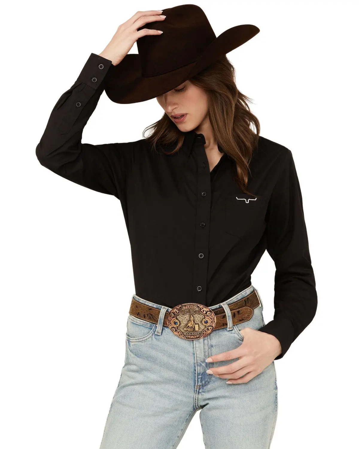 Kimes Ranch Women's Women'S Logo Long Sleeve Button-Down Western Shirt - Wto0000013(Long)-Blk