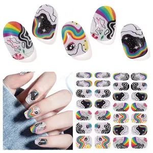 Semi Cured Gel Nail Strips (Rainbow), 28 pcs Gel Nail Stickers, Work with Any UV Lamps, Long-Lasting NailWraps for Women DIY Gift, Easy to Apply & Remove, Salon-Quality