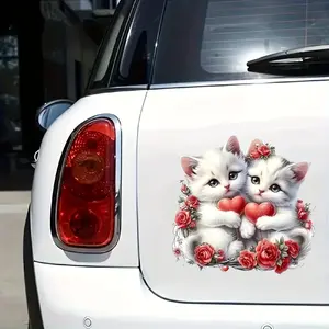 Cute Cat Heart Vinyl Stickers, 2 Pieces, Perfect for Cars, Laptops, Water Bottles, Durable and Easy to Apply