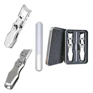 3-Piece Nail Clippers and Nail File Set, Extra Wide Mouth Nail Clippers Set, Extra Sharp Stainless Steel Nail Clippers for Thick Nails, Toenail Clippers with Safety Lock with Collector for Men Women Adults Elderly