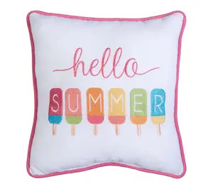 Hello Summer Embroidered Throw Pillow by Valerie Hello Summer Embroidered Throw Pillow by Valerie