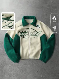 Men's Street Style Patchwork Jacket, American Style, Fall & Winter, Long Sleeves, Unisex, Casual Fashion, Comfortable Fit, Perfect for Daily Wear