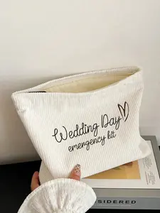 Wedding Emergency Makeup Bag, Personalized Polyester Cosmetic Bag, Lightweight Zipper Storage, Fade Resistant, Foldable