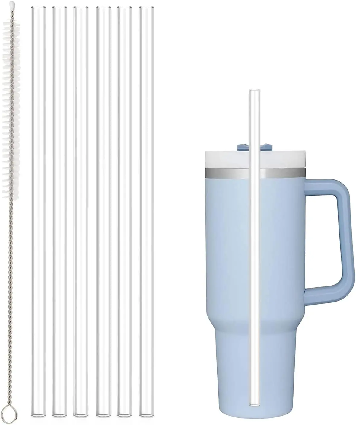 6 Pack Replacement Straws with Cleaning Brush, Reusable Clear Plastic Drinking Straws for Compatible 30 oz & 40 oz Tumblers