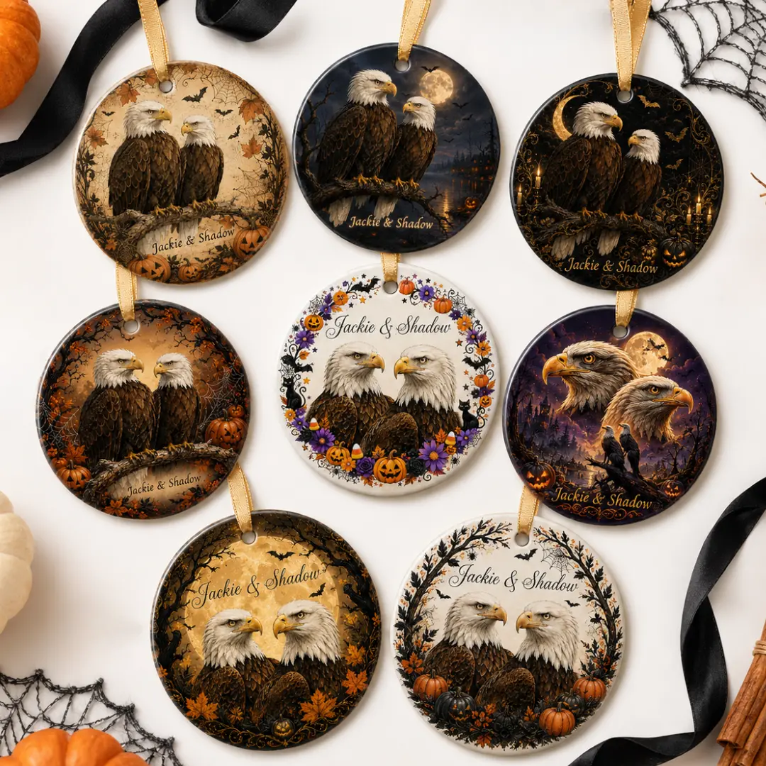(Halloween Ver) Jackie and Shadow Eagles Ceramic Ornament, Big Bear Lake California Ornament, Halloween Gift