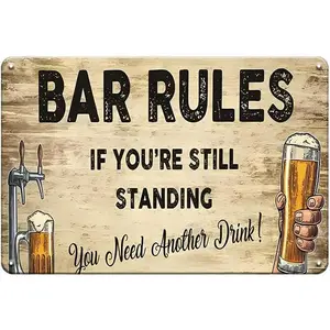 Vintage Design Bar Rules Tin Metal Wall Art Signs,Thick Tinplate Print Poster Wall Decoration for Bar Kitchen Dining Room Mancave Pub