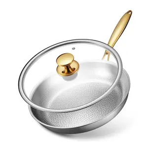 Titanium Pans for Cooking | 12 Inch Pure Titanium Skillet Set with Lid | Hammered Chef-Grade Design | PFAS/PFOA/PTFE-Free | Induction & Oven-Safe, Dishwasher Safe