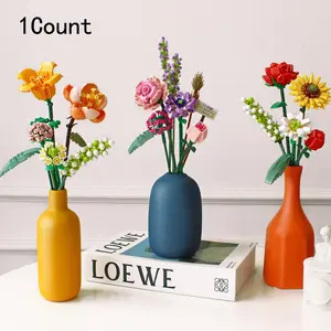 Flower Building Blocks, 1 Box Creative Handmade Flower Blocks, Home Decoration, Building Block Toys, Small Particle Assembly Models, Stem Building Block