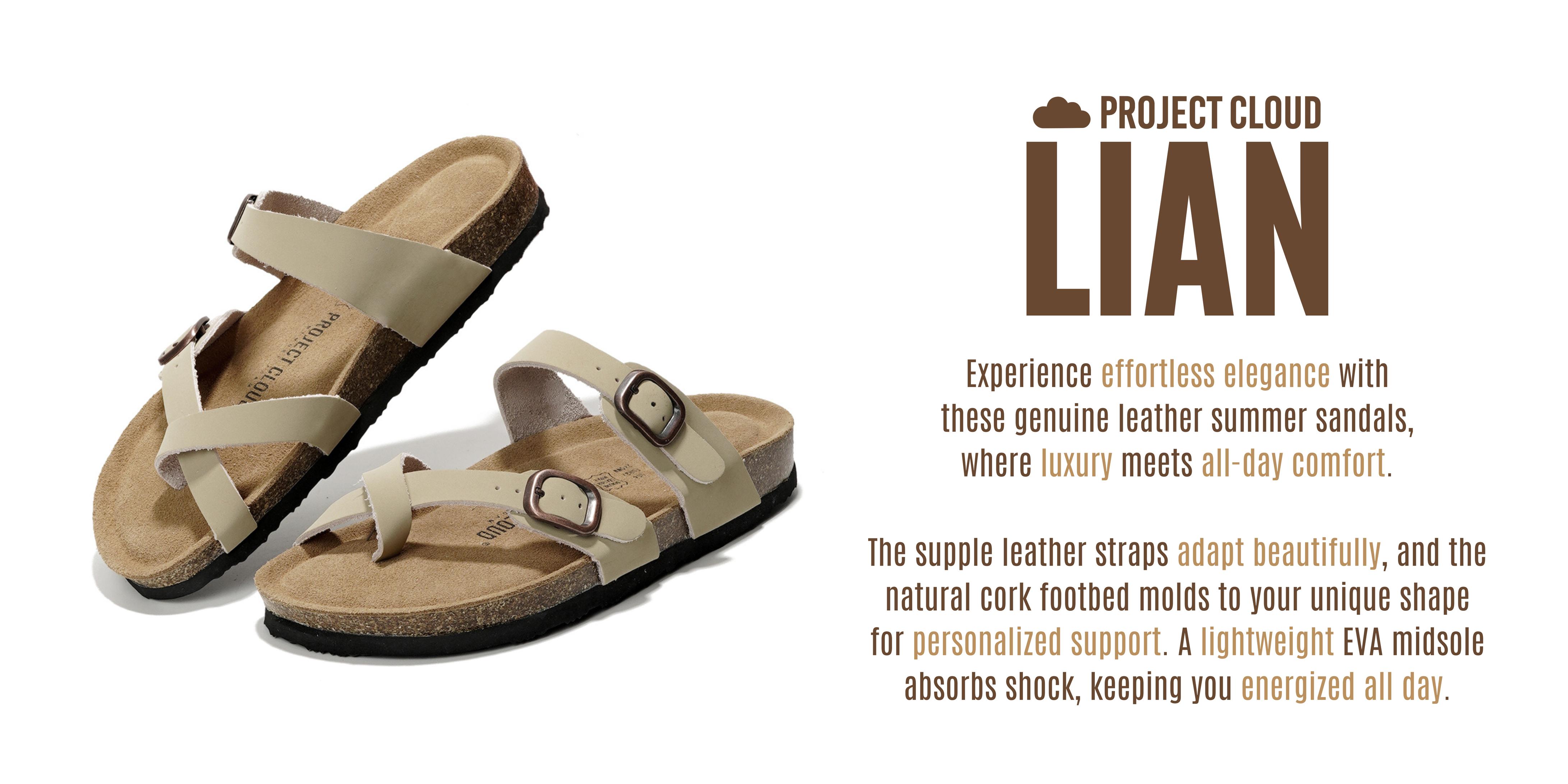 Project Cloud Women's | Genuine Leather Sandals | Memory Foam | Lightweight | Non-Slip - Lian