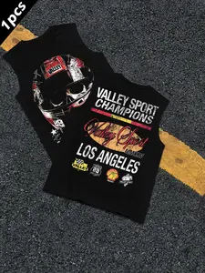 Men's American Sport Style Helmet Graphic Print Tank Top, Regular Fit Casual Sleeveless Vest for Summer, Fashion Men's Top for Daily Wear, Workout Tank Top, Socks