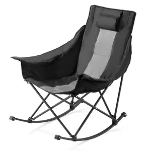 VEVOR Heated Camping Chair, 3 Heating Settings, Large-Sized Padded Folding Rocker, Heavy Duty Outdoor Lawn Chairs with Pocket & Cupholder, Support 225lbs, Portable Heated Chair for Sports Winter Use