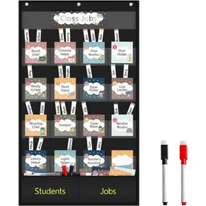Class Jobs Pocket Chart, Teacher's Helper Classroom Management Educational Pocket Chart, Class Jobs for  Classroom  Haves Supplies, Classroom Jobs Bulletin Board Set (Black)