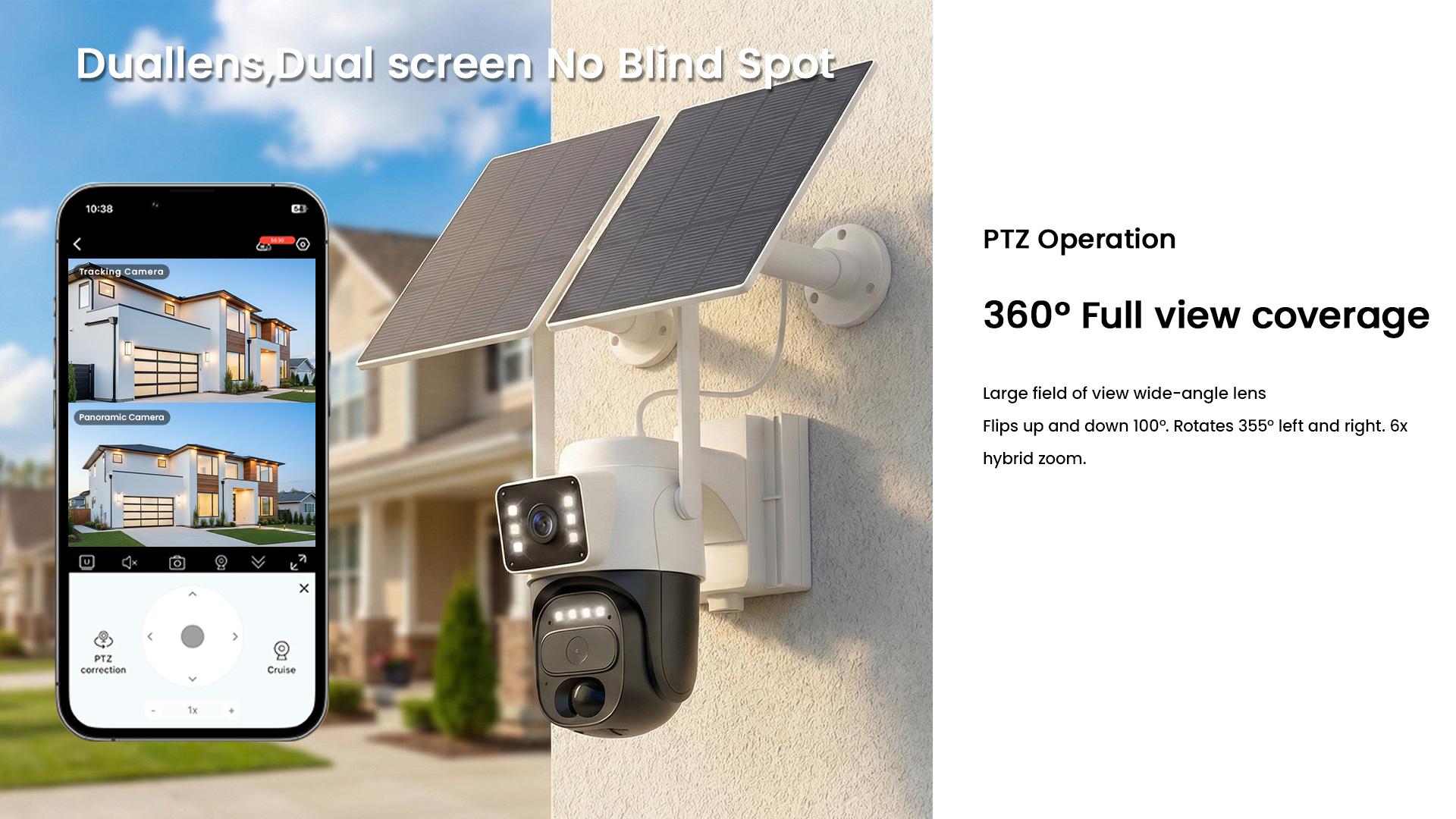 Hawkray 4G LTE Cellular Security Camera (No WiFi, Built-in SIM Card) Solar-Powered Dual-Camera Monitoring System Outdoor Wireless Security Camera Color Night Vision Edition 360° Real-Time Viewing & Detection Two-Way Audio Auto-Connect Pan-Tilt Control