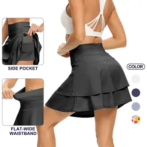 SONEVEN Women's Athletic Pleated Tennis Skirt Ladies Active Layered Skort with Pocket Running Golf Skirt with Ruffle