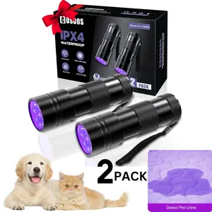 Pet Stain Portable Lighting UV Flashlight 12 LED Handheld Blacklight Flashlight 395nm Mini Light Torch Detector for Dog Pet Urine Stains - Pack of 2