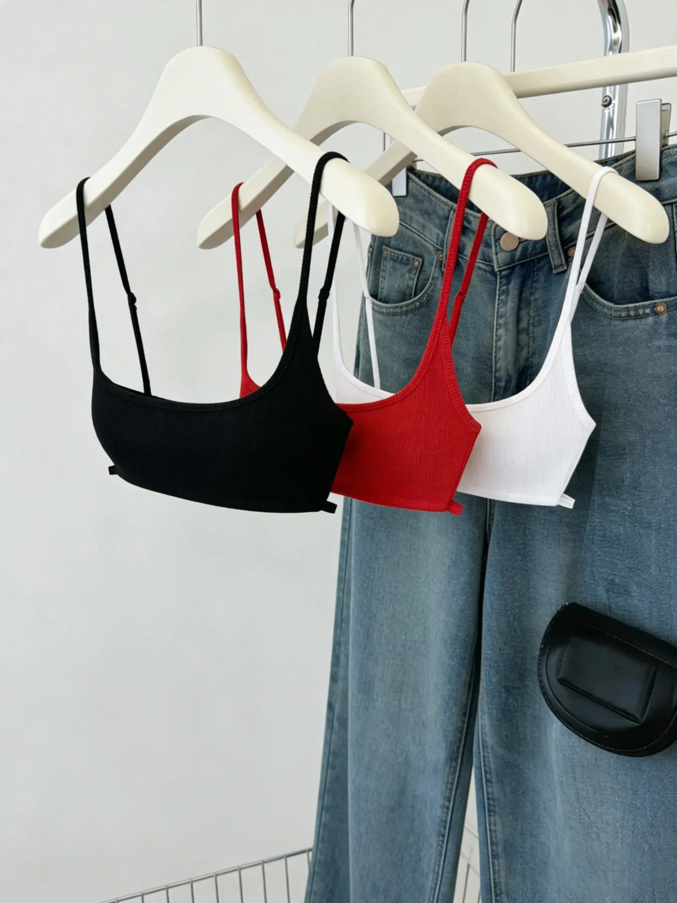 Women's 3-Piece Off-Shoulder Adjustable Spaghetti Strap Short Tank Tops Fit, Summer Aesthetic Basic Solid Casual Fitted Backless Sexy Sleeveless Blouses, Casual Fashion